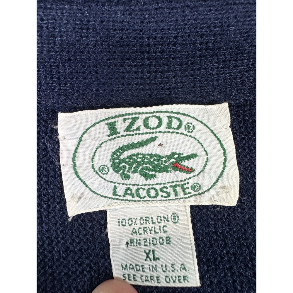 Vintage IZOD Lacoste Cardigan Sweater Mens XL Navy Blue USA Orlon Crocodile - Picture 3 of 7
